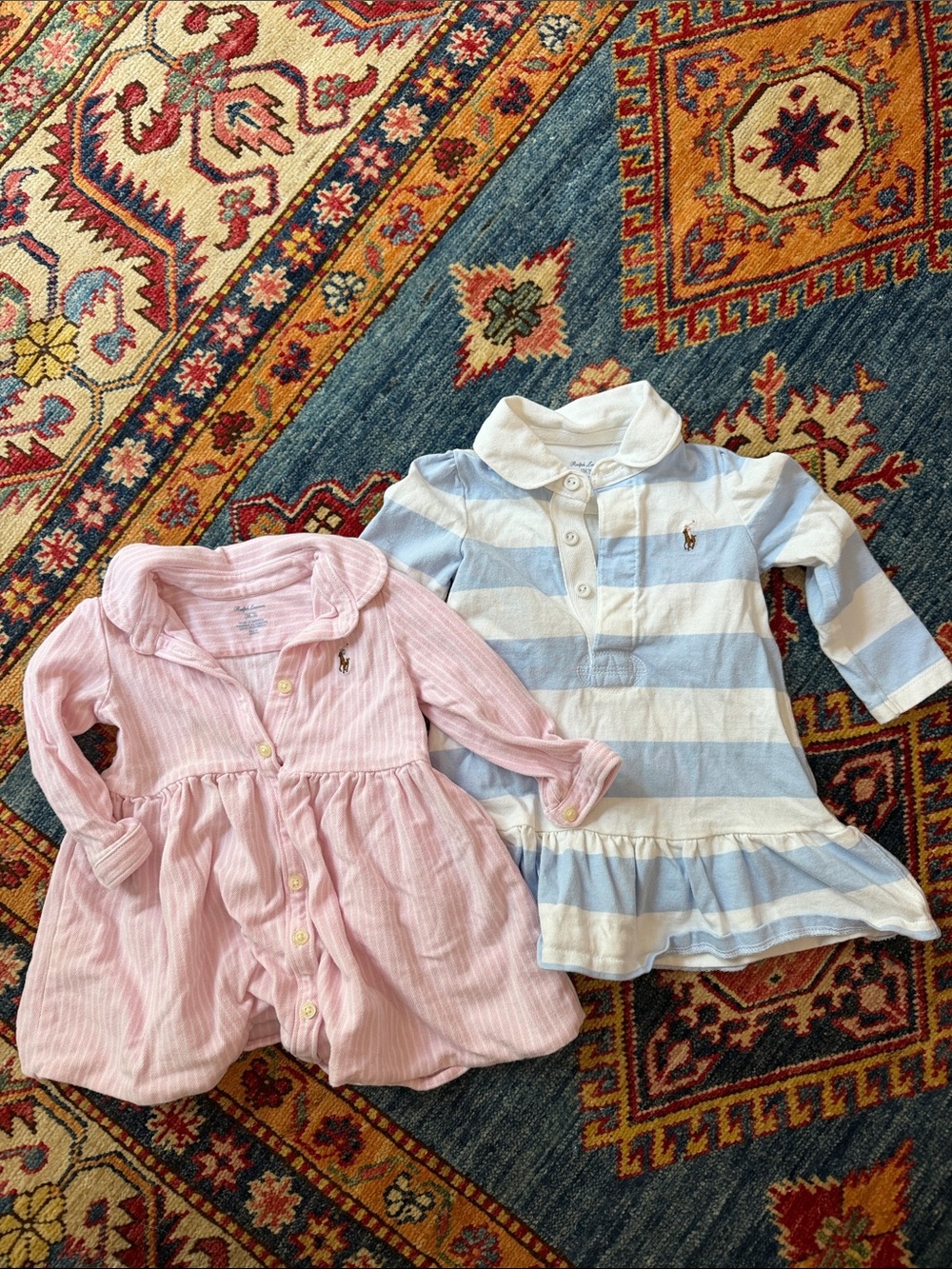 Ralph Lauren Girls' Pink Dress Top & Light Blue White Striped Polo Dress